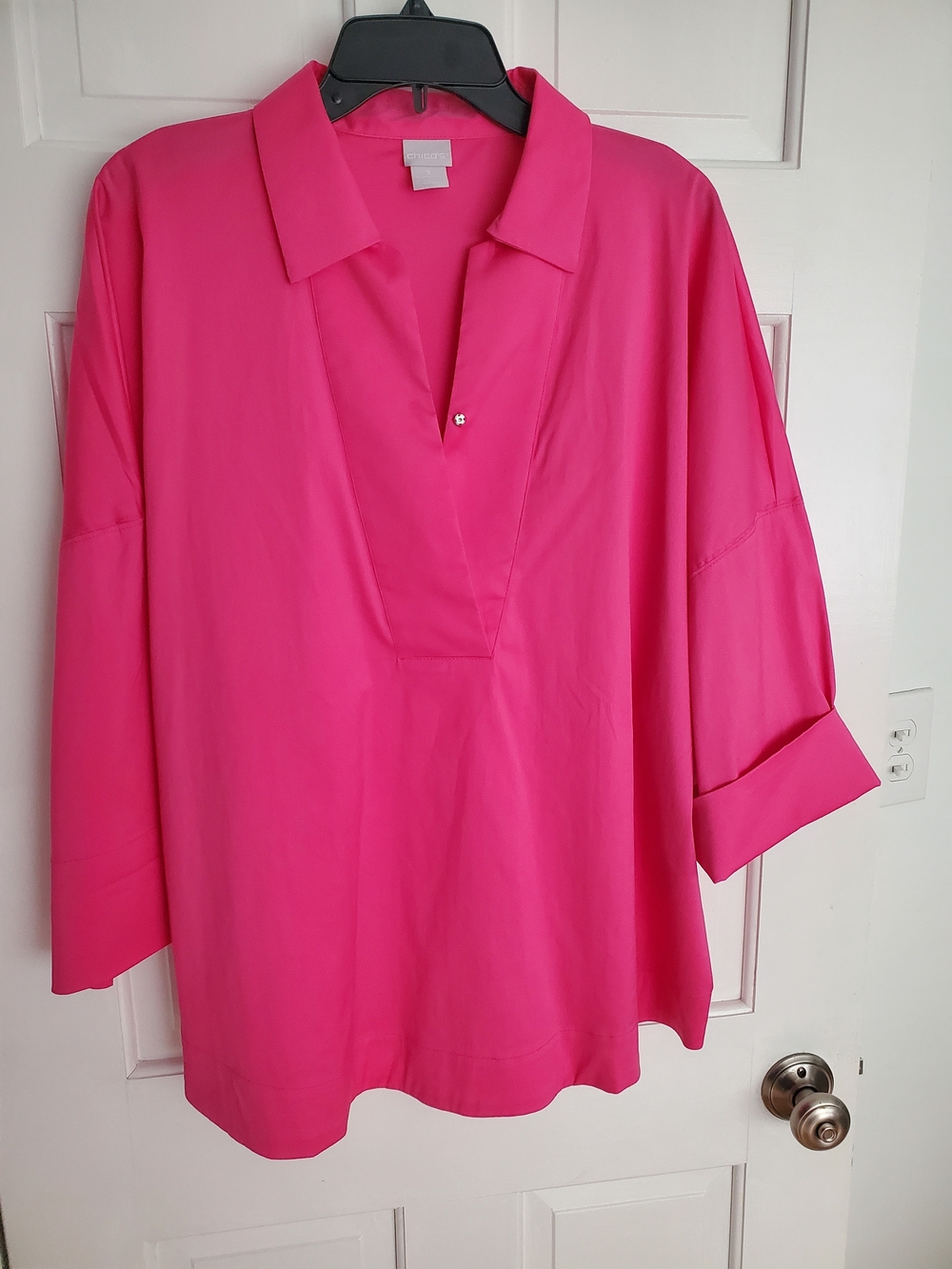 Chico's Hot Pink V-Neck Collared Tunic